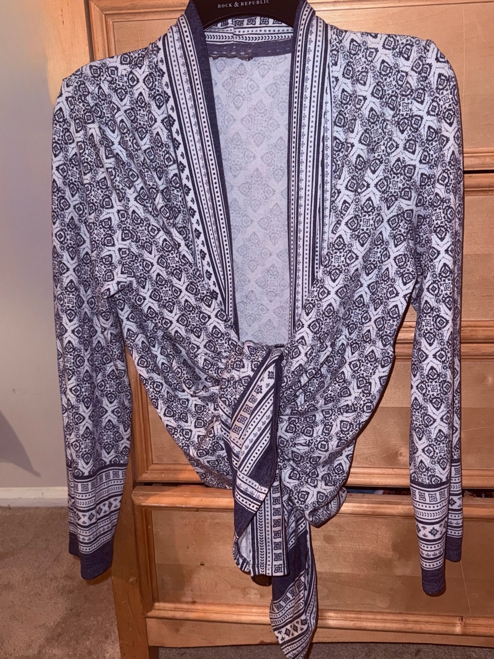 Dalia Navy and White Printed Tie-shrug